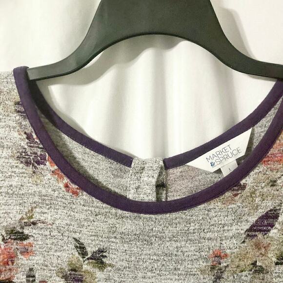Market & Spruce Women's L Britta Gray Floral T-shirt Dress - Picture 8 of 11